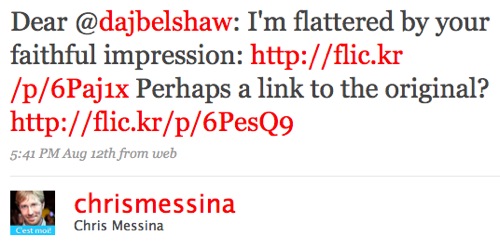 Chris Messina - tweet about Doug Belshaw's profile