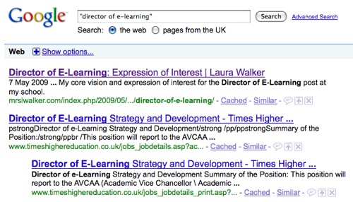Google search results for 'Director of E-Learning'