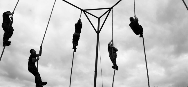 Royal Marine Recruits Rope Climbing at CTCRM