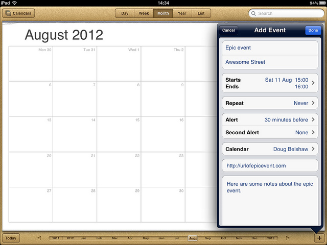 Calendar items should be organised around NOUNS