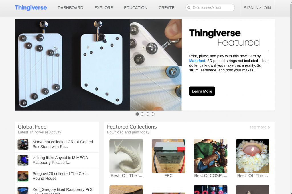 Thingiverse home page