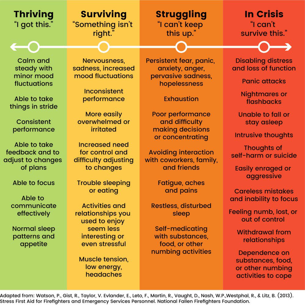 Infographic with column ranging from green ('Thriving') through to red ("In Crisis ")