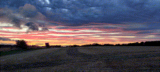 Dithered image of sunset taken over a Northumbrian field
