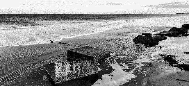 Dithered image of concrete blocks at Druridge Bay