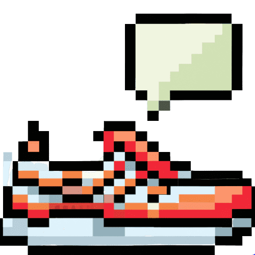 Pixel art running shoe with speech bubble