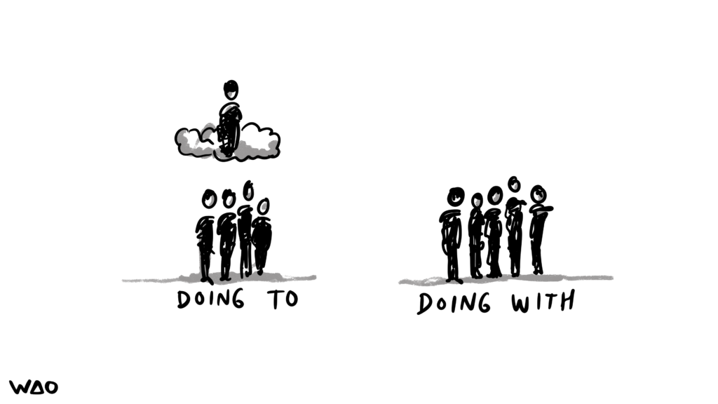 'Doing to' vs 'Doing with'

CC BY-ND Bryan Mathers for WAO