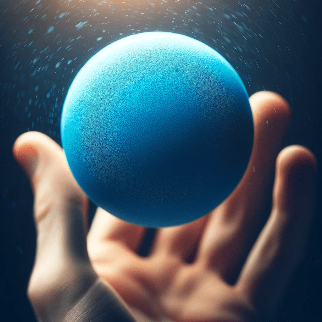 A blue ball, representing the 'M' ball of the BECM juggler isophor.
