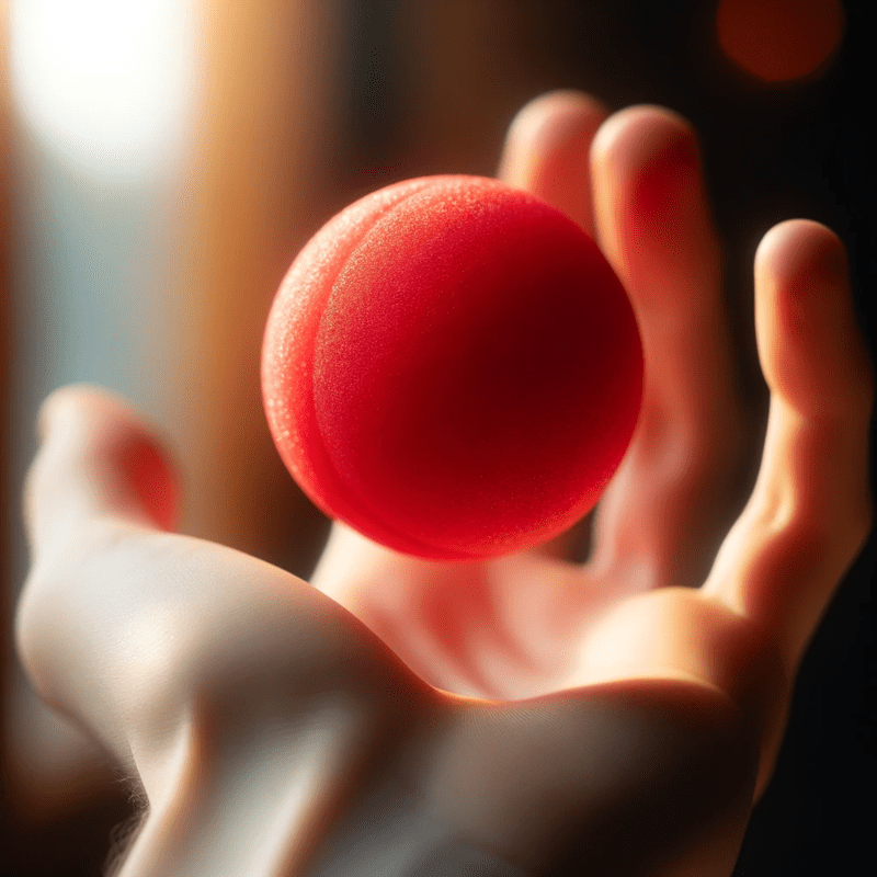 A red ball, representing the 'B' ball of the BECM juggler isophor.
