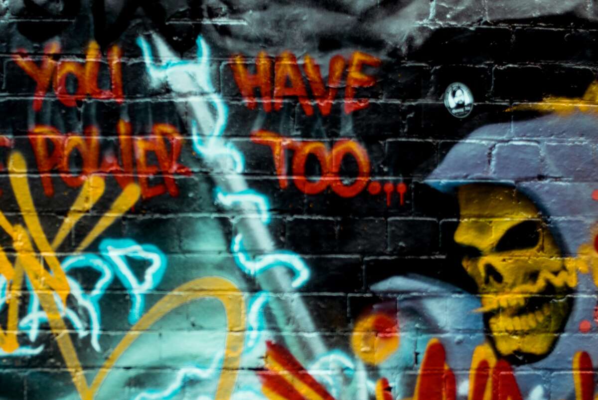 Graffiti showing the character 'Skeletor' from the cartoon 'He-Man' with the words "You have power too..."