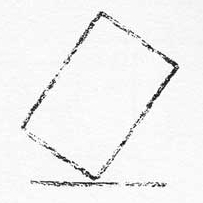 Line drawing of a rectangle balanced in an unstable way on its bottom right-hand corner