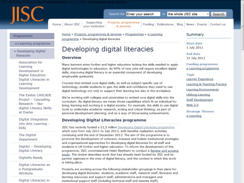 JISC Developing Digital Literacies programme